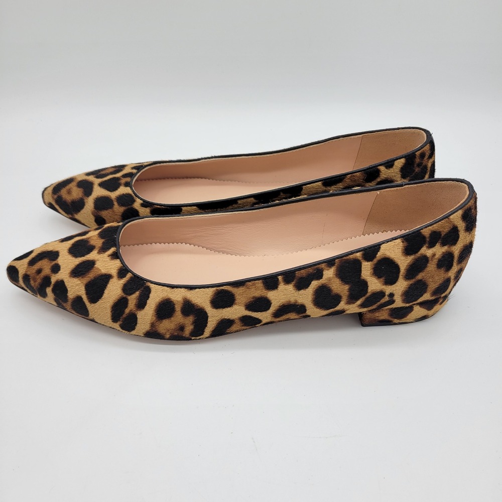 J.Crew Leopard Print Calf Hair Pointed Toe Flats Brown Black Tan Size 8 - 8.5 - Picture 2 of 8